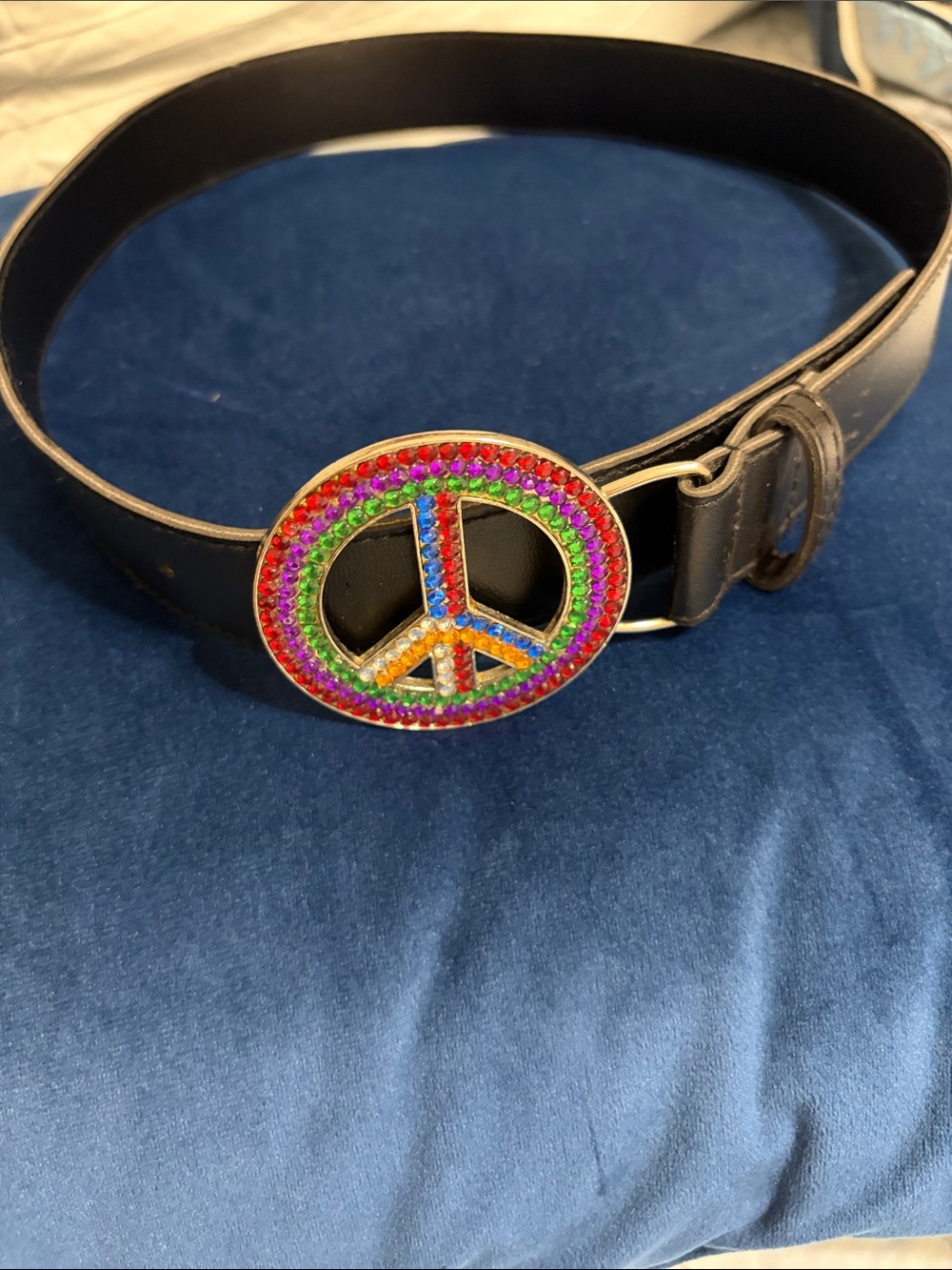 Peace Red Purple Green Rhinestone Symbol Black Belt Size Small